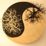 Ying & Yang Wood and Wire Tree Sculpture